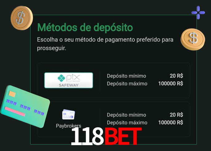 O cassino 118bet oferece uma grande variedade de métodos de pagamento